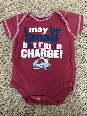 NHL Avalanche Burgundy Baby Onesie with White Stitching and Navy Accent
